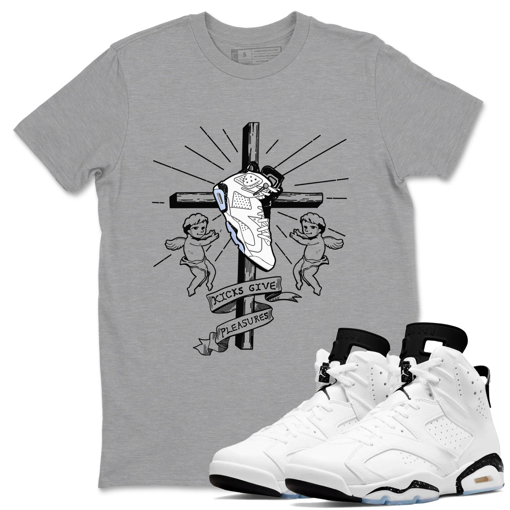 6s White Black shirt to match jordans Kicks Give Pleasures sneaker tees Air Jordan 6 White Black SNRT Sneaker Release Tees unisex cotton Heather Grey 1 crew neck shirt