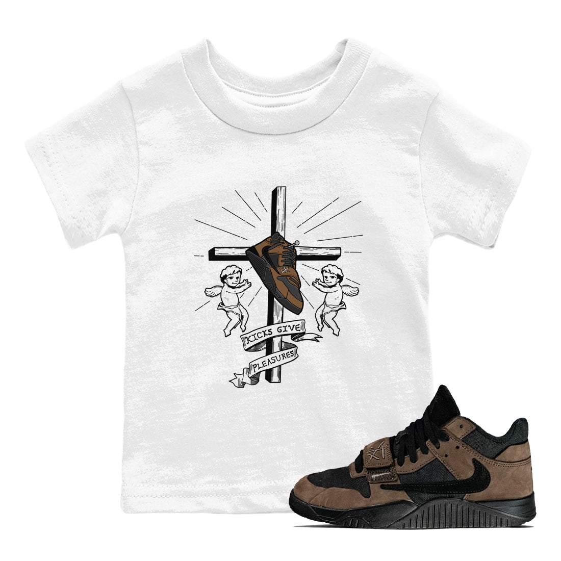 Jordan Jumpman Jack TR Travis Scott Dark Mocha shirts to match jordans Kicks Give Pleasures sneaker match tees Jordan Jumpman Jack Travis Scott Dark Mocha match shoes to clothes SNRT Sneaker Tees Youth Baby White 1 tee