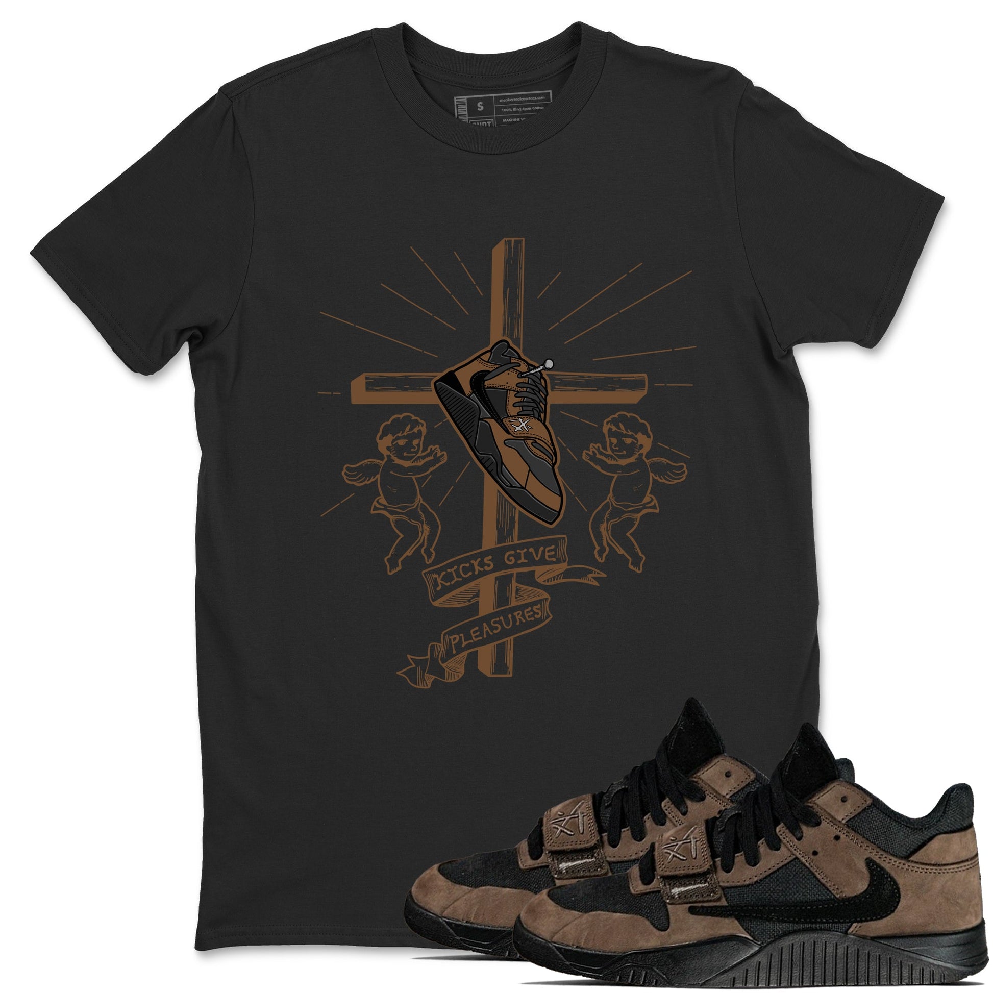Jordan Jumpman Jack TR Travis Scott Dark Mocha shirts to match jordans Kicks Give Pleasures sneaker match tees Jordan Jumpman Jack Travis Scott Dark Mocha match shoes to clothes SNRT Sneaker Tees unisex cotton Black 1 shirts
