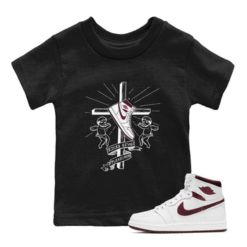 AJ1 High '85 Metallic Burgundy shirts to match jordans Kicks Give You Pleasures sneaker match tees 1s High '85 Metallic Burgundy SNRT Sneaker Tees streetwear brand Baby and Youth Black 1 cotton tee