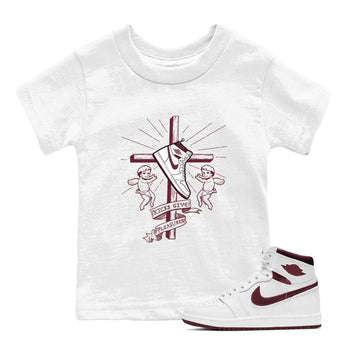 AJ1 High '85 Metallic Burgundy shirts to match jordans Kicks Give You Pleasures sneaker match tees 1s High '85 Metallic Burgundy SNRT Sneaker Tees streetwear brand Baby and Youth White 1 cotton tee