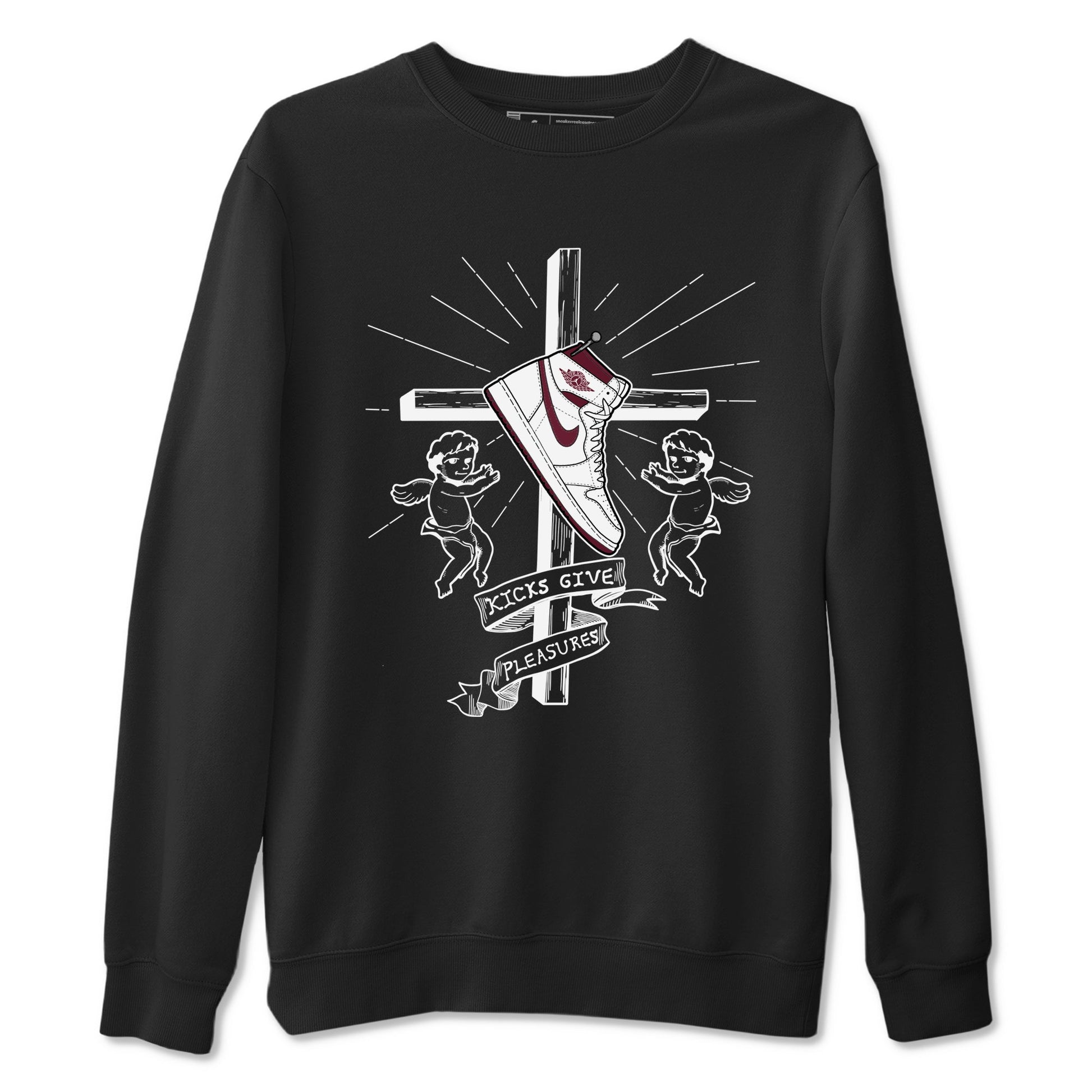 AJ1 High '85 Metallic Burgundy shirts to match jordans Kicks Give You Pleasures sneaker match tees 1s High '85 Metallic Burgundy SNRT Sneaker Tees streetwear brand Black 2 unisex cotton tee