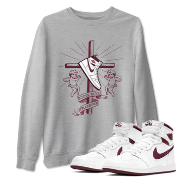 AJ1 High '85 Metallic Burgundy shirts to match jordans Kicks Give You Pleasures sneaker match tees 1s High '85 Metallic Burgundy SNRT Sneaker Tees streetwear brand Heather Grey 1 unisex cotton tee