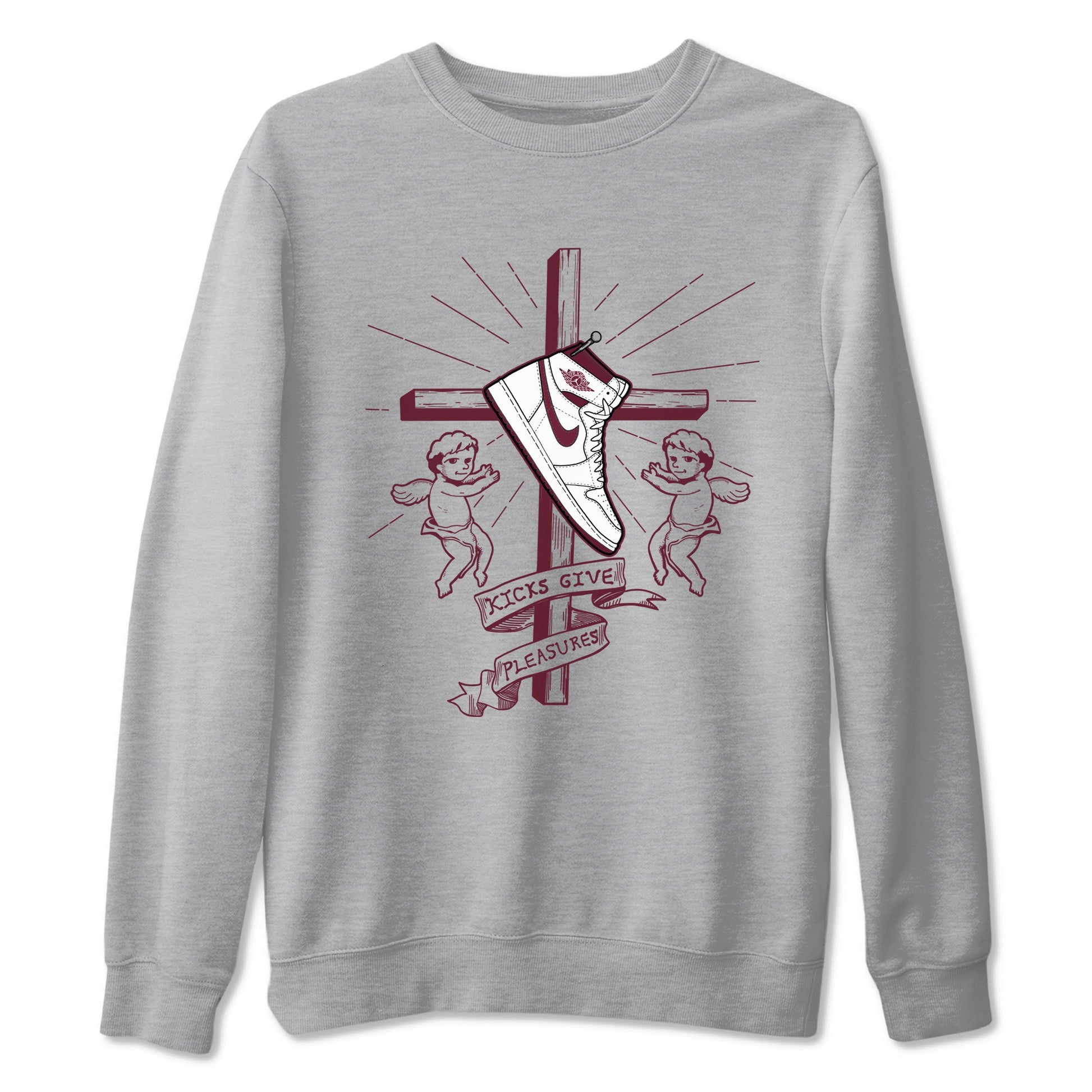 AJ1 High '85 Metallic Burgundy shirts to match jordans Kicks Give You Pleasures sneaker match tees 1s High '85 Metallic Burgundy SNRT Sneaker Tees streetwear brand Heather Grey 2 unisex cotton tee