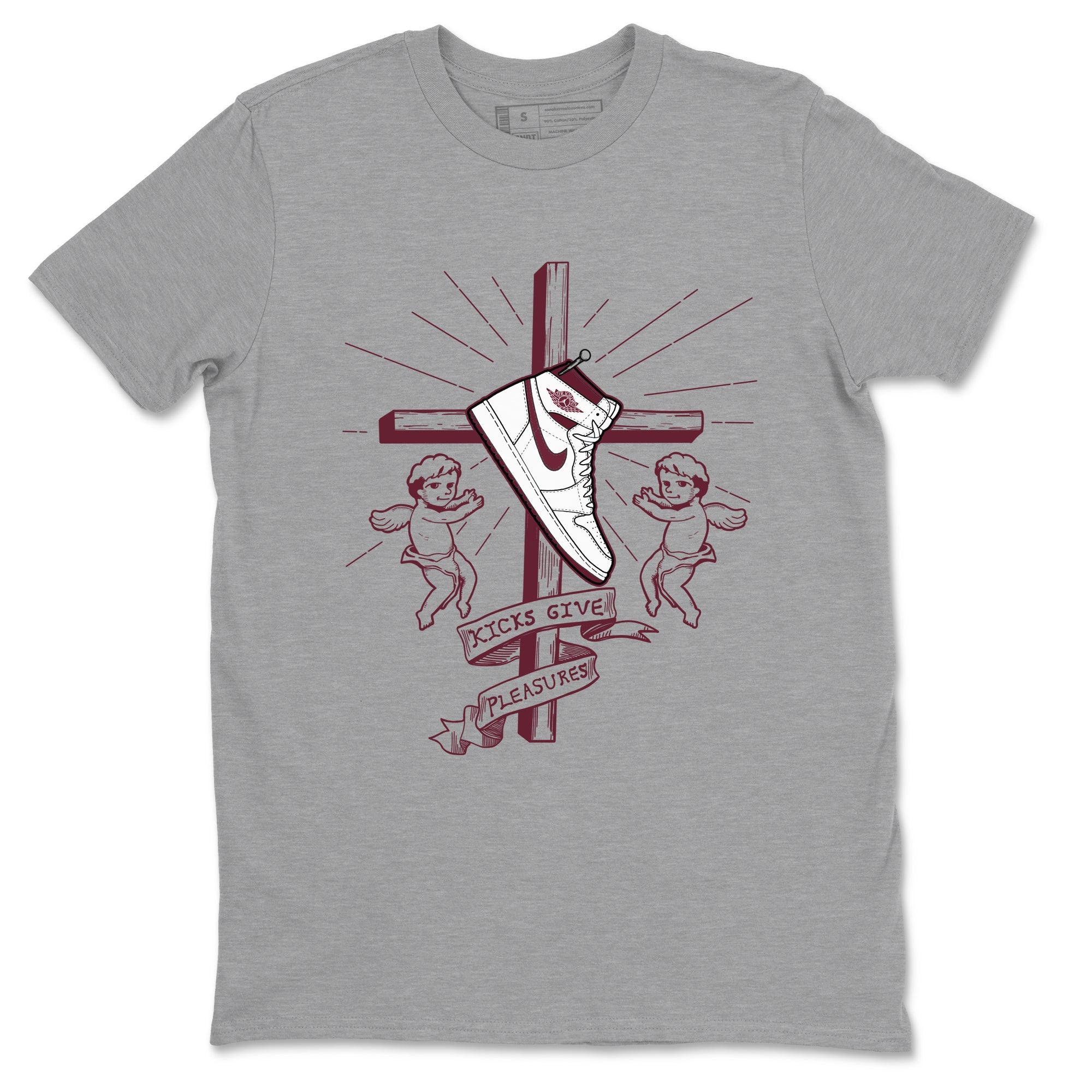 AJ1 High '85 Metallic Burgundy shirts to match jordans Kicks Give You Pleasures sneaker match tees 1s High '85 Metallic Burgundy SNRT Sneaker Tees streetwear brand Heather Grey 2 unisex cotton tee