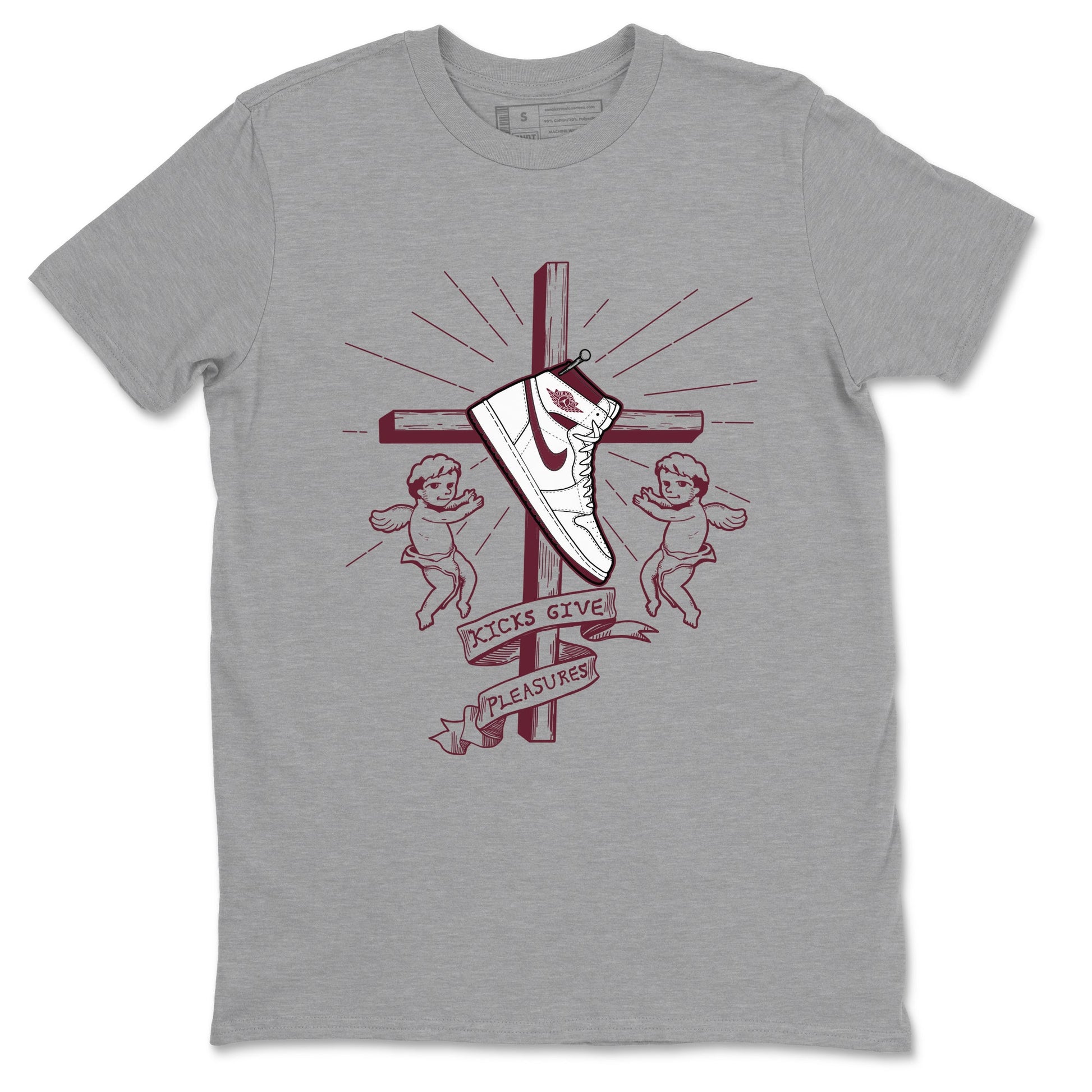 AJ1 High '85 Metallic Burgundy shirts to match jordans Kicks Give You Pleasures sneaker match tees 1s High '85 Metallic Burgundy SNRT Sneaker Tees streetwear brand Heather Grey 2 unisex cotton tee