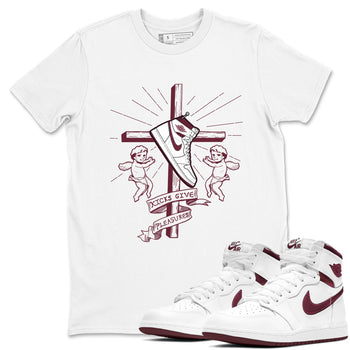 AJ1 High '85 Metallic Burgundy shirts to match jordans Kicks Give You Pleasures sneaker match tees 1s High '85 Metallic Burgundy SNRT Sneaker Tees streetwear brand White 1 unisex cotton tee