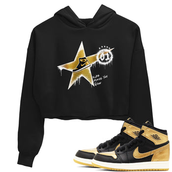 1s Black Metallic Gold shirts to match jordans Kicks Make You Glow sneaker match tees Jordan 1 High OG Black and Gold SNRT Sneaker Tees streetwear brand Black 1 crop tee