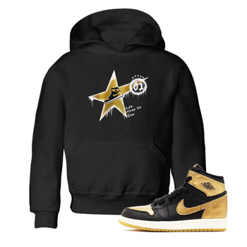 1s Black Metallic Gold shirts to match jordans Kicks Make You Glow sneaker match tees Jordan 1 High OG Black and Gold SNRT Sneaker Tees streetwear brand Baby and Youth Black 1 cotton tee