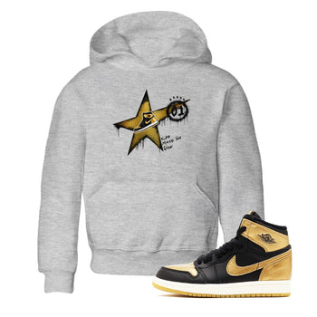 1s Black Metallic Gold shirts to match jordans Kicks Make You Glow sneaker match tees Jordan 1 High OG Black and Gold SNRT Sneaker Tees streetwear brand Baby and Youth Heather Grey 1 cotton tee