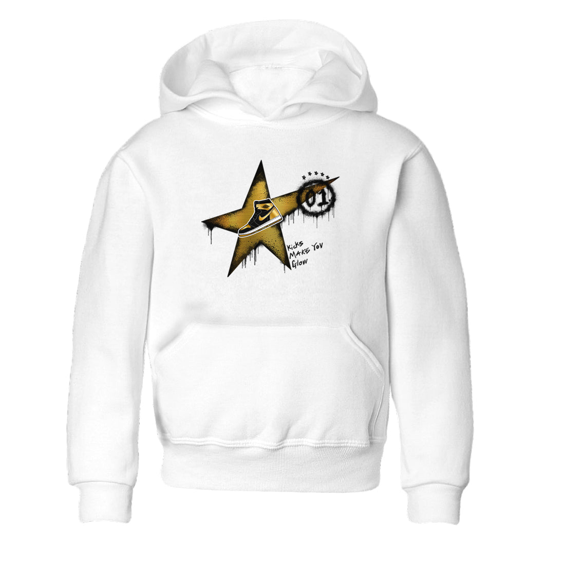 1s Black Metallic Gold shirts to match jordans Kicks Make You Glow sneaker match tees Jordan 1 High OG Black and Gold SNRT Sneaker Tees streetwear brand Baby and Youth White 2 cotton tee