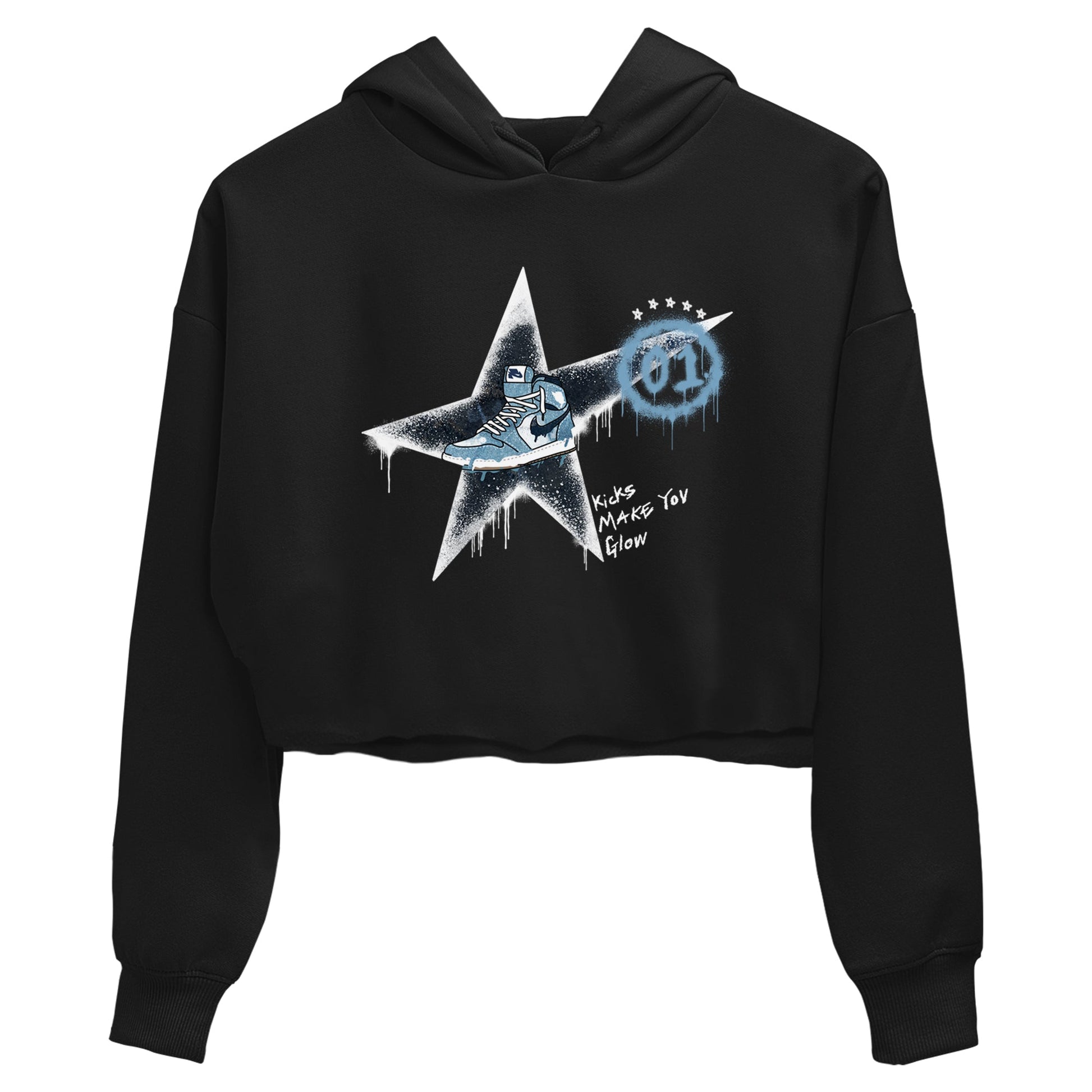1s Denim shirts to match jordans Kicks Make You Glow sneaker match tees Air Jordan 1 Denim SNRT Sneaker Tees streetwear brand Black 2 crop tee