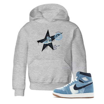 1s Denim shirts to match jordans Kicks Make You Glow sneaker match tees Air Jordan 1 Denim SNRT Sneaker Tees streetwear brand Baby and Youth Heather Grey 1 cotton tee