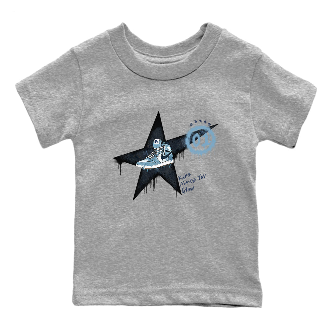 1s Denim shirts to match jordans Kicks Make You Glow sneaker match tees Air Jordan 1 Denim SNRT Sneaker Tees streetwear brand Baby and Youth Heather Grey 2 cotton tee