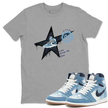 1s Denim shirts to match jordans Kicks Make You Glow sneaker match tees Air Jordan 1 Denim SNRT Sneaker Tees streetwear brand Heather Grey 1 unisex cotton tee