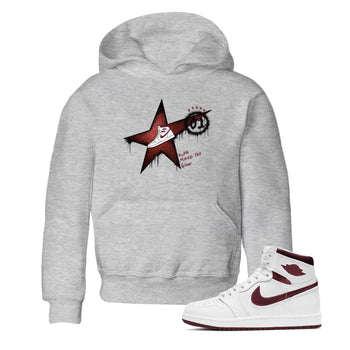 AJ1 High '85 Metallic Burgundy shirts to match jordans Kicks Make You Glow sneaker match tees 1s High '85 Metallic Burgundy SNRT Sneaker Tees streetwear brand Baby and Youth Heather Grey 1 cotton tee