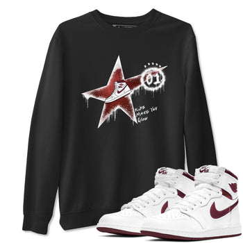 AJ1 High '85 Metallic Burgundy shirts to match jordans Kicks Make You Glow sneaker match tees 1s High '85 Metallic Burgundy SNRT Sneaker Tees streetwear brand Black 1 unisex cotton tee