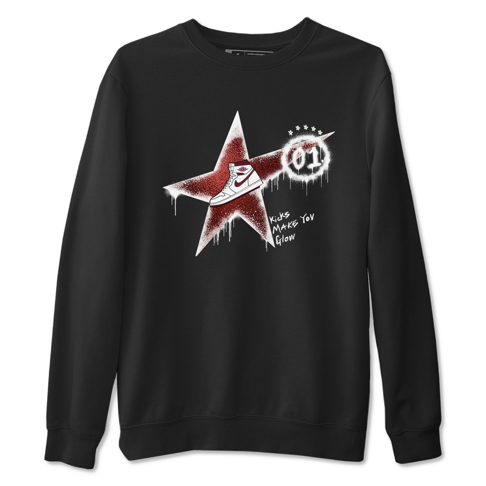 AJ1 High '85 Metallic Burgundy shirts to match jordans Kicks Make You Glow sneaker match tees 1s High '85 Metallic Burgundy SNRT Sneaker Tees streetwear brand Black 2 unisex cotton tee