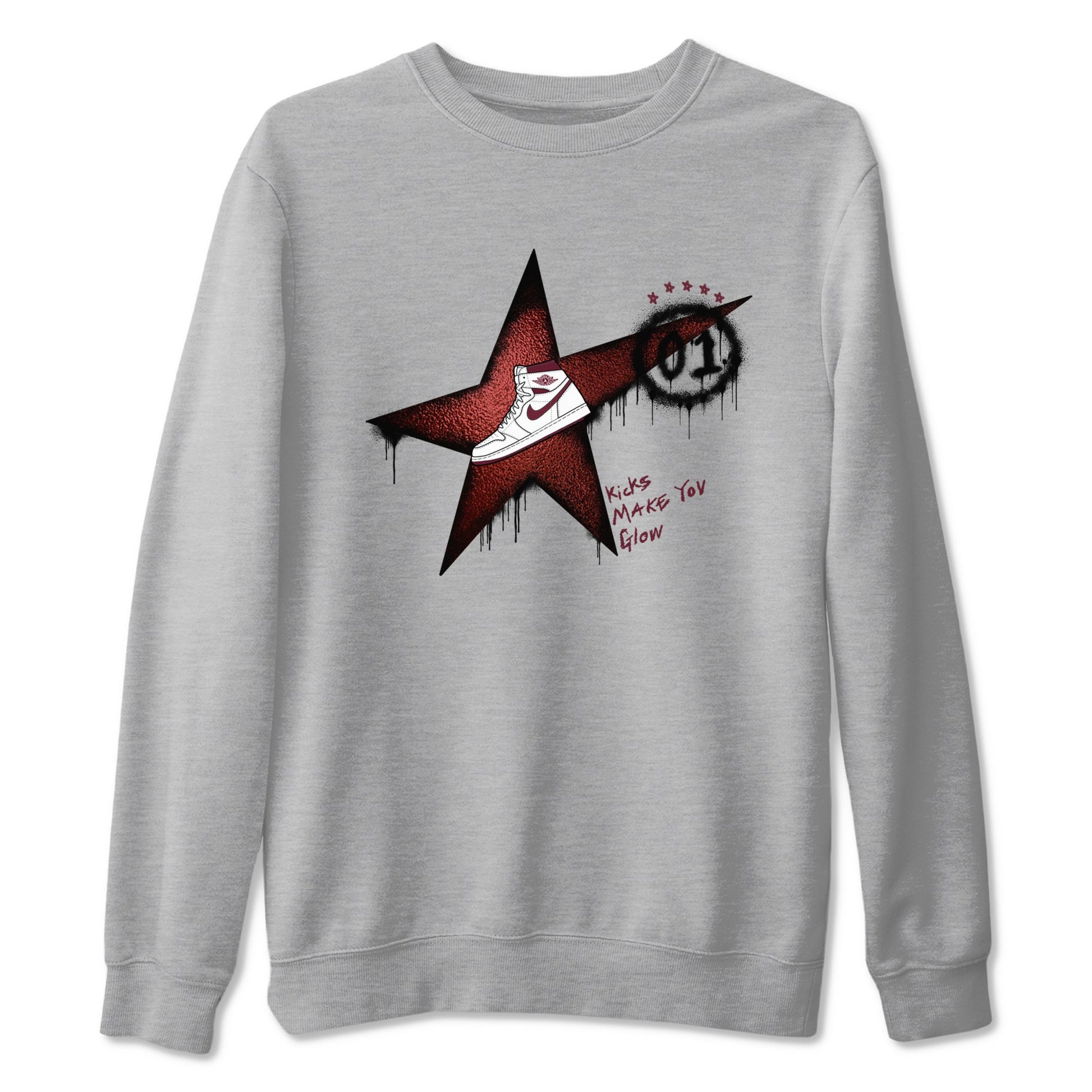 AJ1 High '85 Metallic Burgundy shirts to match jordans Kicks Make You Glow sneaker match tees 1s High '85 Metallic Burgundy SNRT Sneaker Tees streetwear brand Heather Grey 2 unisex cotton tee