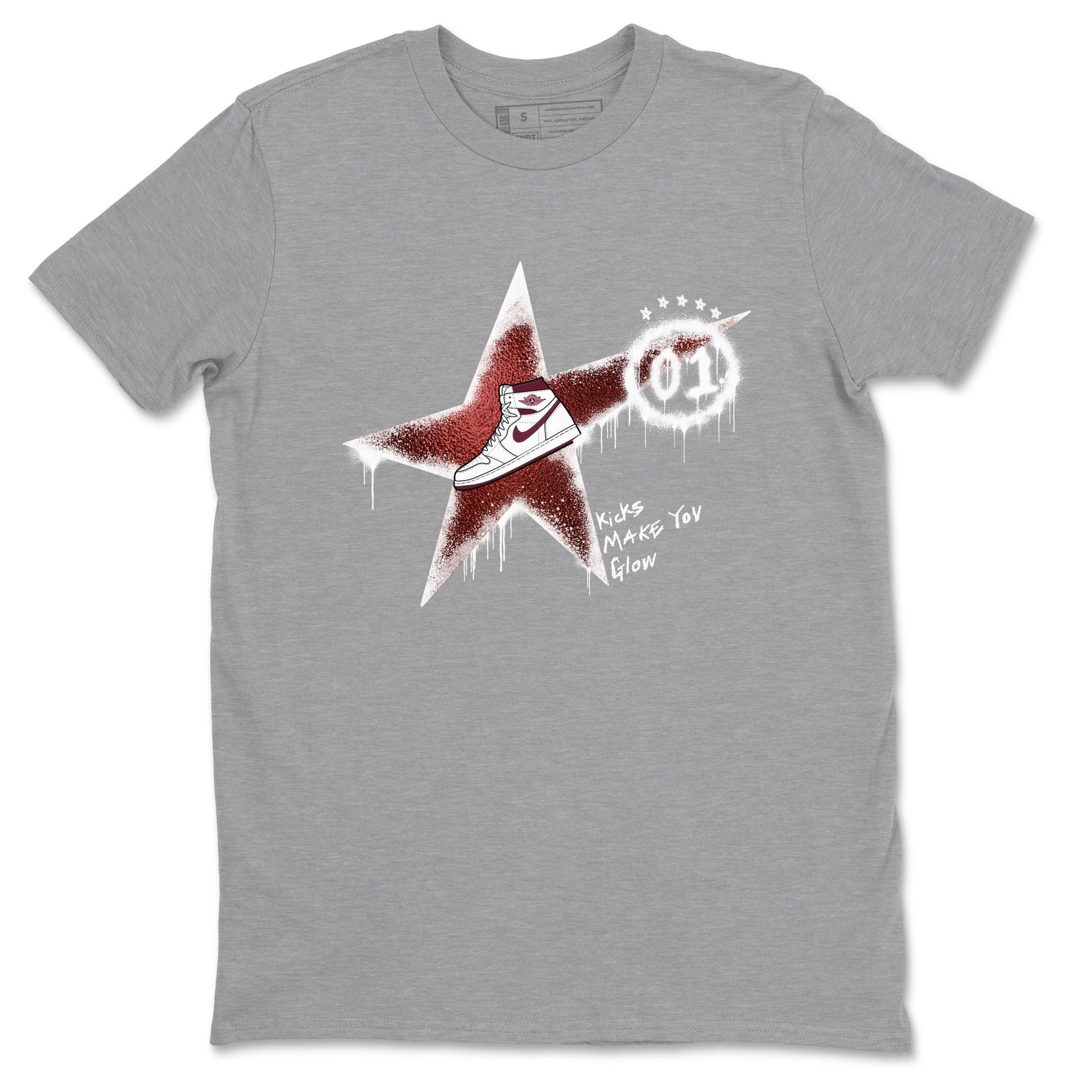 AJ1 High '85 Metallic Burgundy shirts to match jordans Kicks Make You Glow sneaker match tees 1s High '85 Metallic Burgundy SNRT Sneaker Tees streetwear brand Heather Grey 2 unisex cotton tee