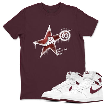 AJ1 High '85 Metallic Burgundy shirts to match jordans Kicks Make You Glow sneaker match tees 1s High '85 Metallic Burgundy SNRT Sneaker Tees streetwear brand Maroon 1 unisex cotton tee