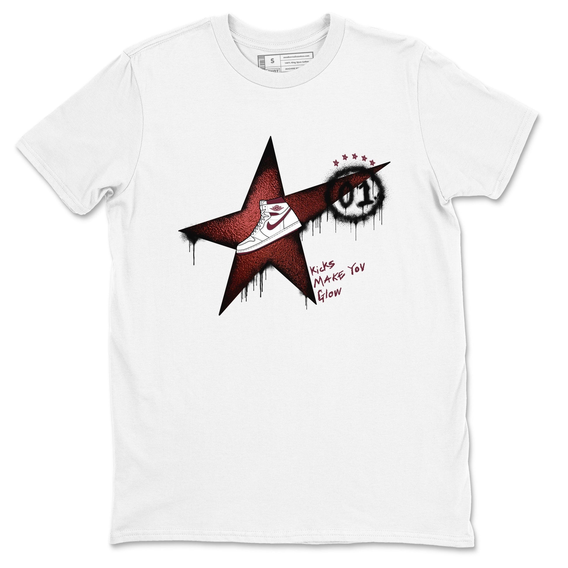 AJ1 High '85 Metallic Burgundy shirts to match jordans Kicks Make You Glow sneaker match tees 1s High '85 Metallic Burgundy SNRT Sneaker Tees streetwear brand White 2 unisex cotton tee