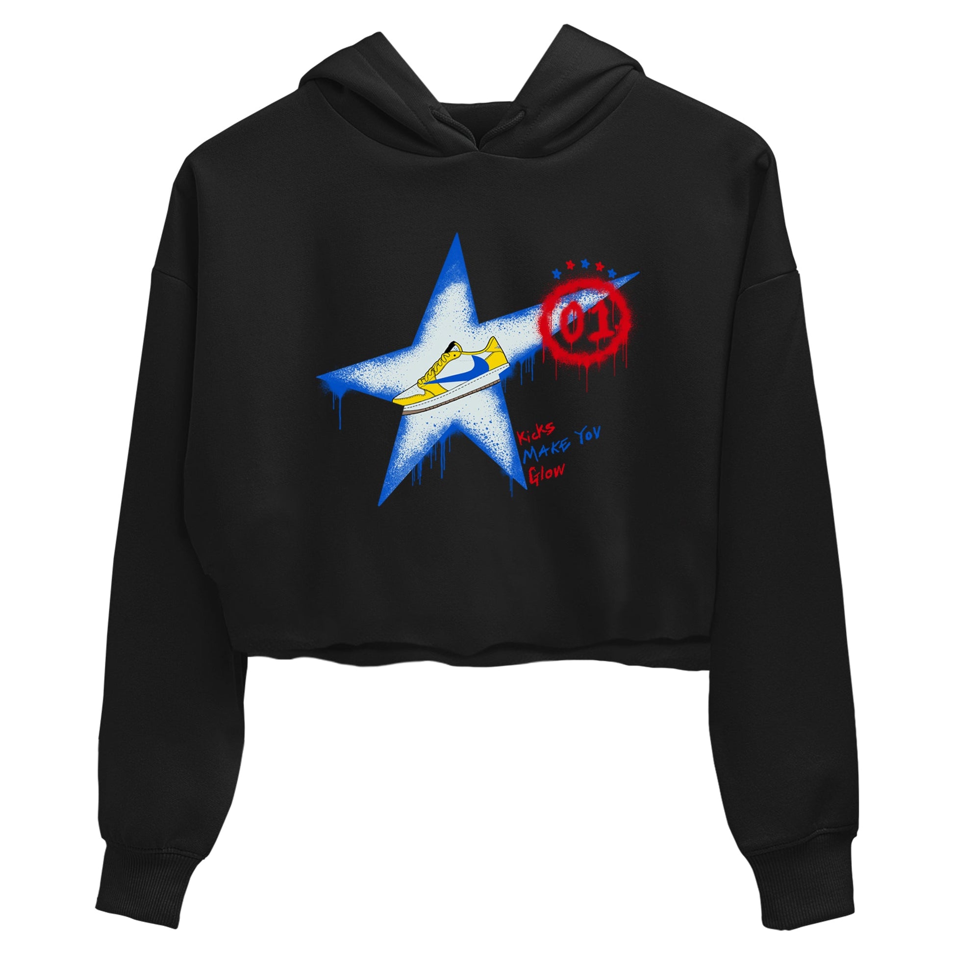 AJ1 Travis Scott Canary shirt to match jordans Kicks Make You Glow sneaker tees Air Jordan 1 Travis Scott Canary SNRT Sneaker Release Tees Black 2 crop length shirt