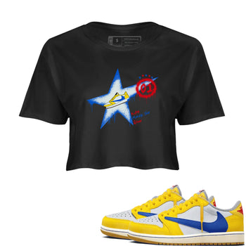 AJ1 Travis Scott Canary shirt to match jordans Kicks Make You Glow sneaker tees Air Jordan 1 Travis Scott Canary SNRT Sneaker Release Tees Black 1 crop length shirt
