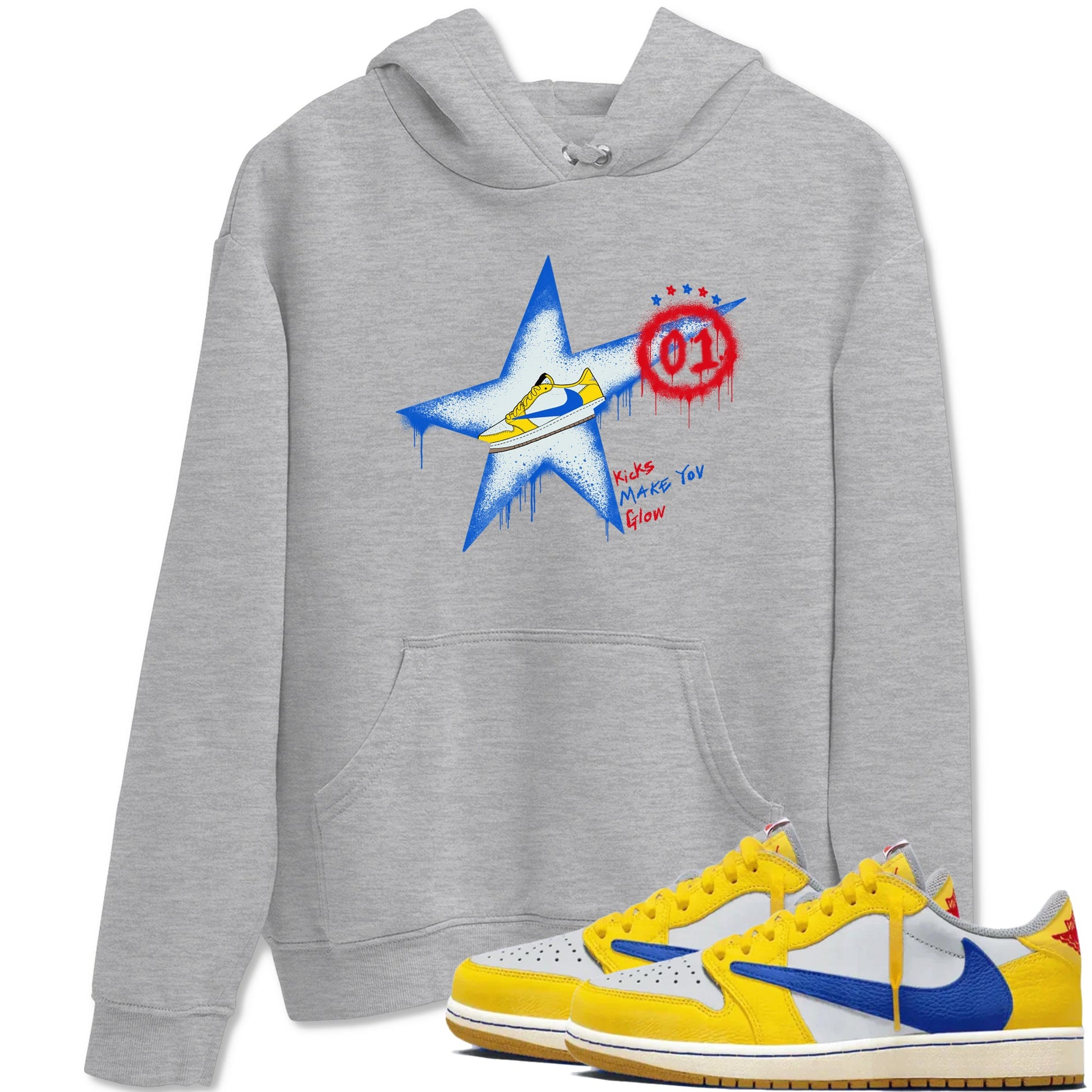 AJ1 Travis Scott Canary shirt to match jordans Kicks Make You Glow sneaker tees Air Jordan 1 Travis Scott Canary SNRT Sneaker Release Tees unisex cotton Heather Grey 1 crew neck shirt
