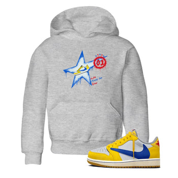 AJ1 Travis Scott Canary shirt to match jordans Kicks Make You Glow sneaker tees Air Jordan 1 Travis Scott Canary SNRT sneaker release tees baby toddler Heather Grey 1 cotton Shirt