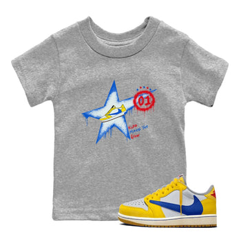 AJ1 Travis Scott Canary shirt to match jordans Kicks Make You Glow sneaker tees Air Jordan 1 Travis Scott Canary SNRT sneaker release tees baby toddler Heather Grey 1 cotton Shirt