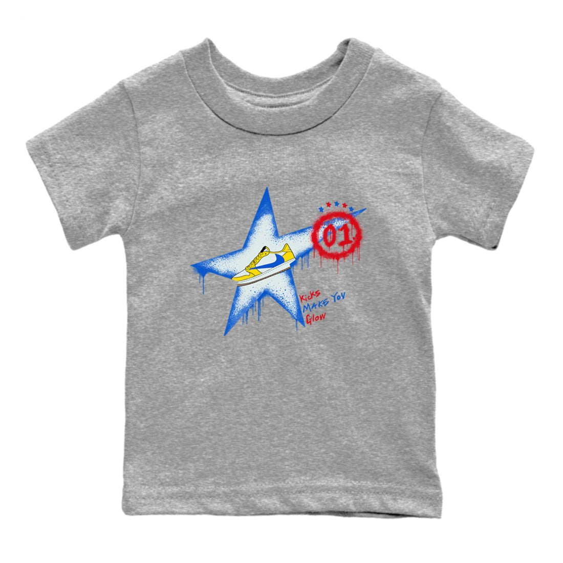 AJ1 Travis Scott Canary shirt to match jordans Kicks Make You Glow sneaker tees Air Jordan 1 Travis Scott Canary SNRT sneaker release tees baby toddler Heather Grey 2 cotton Shirt