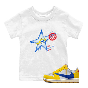 AJ1 Travis Scott Canary shirt to match jordans Kicks Make You Glow sneaker tees Air Jordan 1 Travis Scott Canary SNRT sneaker release tees baby toddler White 1 cotton Shirt