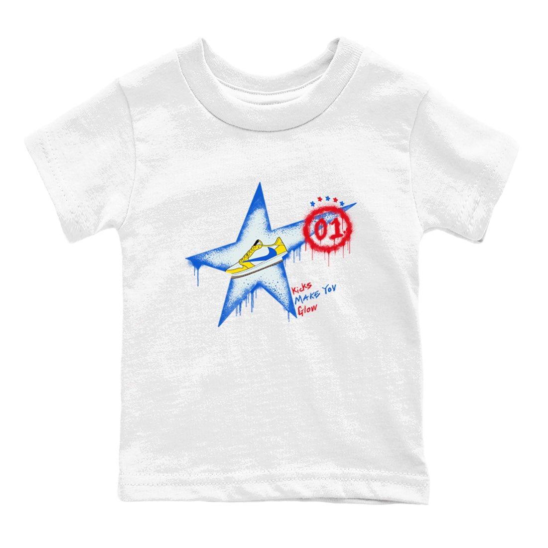 AJ1 Travis Scott Canary shirt to match jordans Kicks Make You Glow sneaker tees Air Jordan 1 Travis Scott Canary SNRT sneaker release tees baby toddler White 2 cotton Shirt