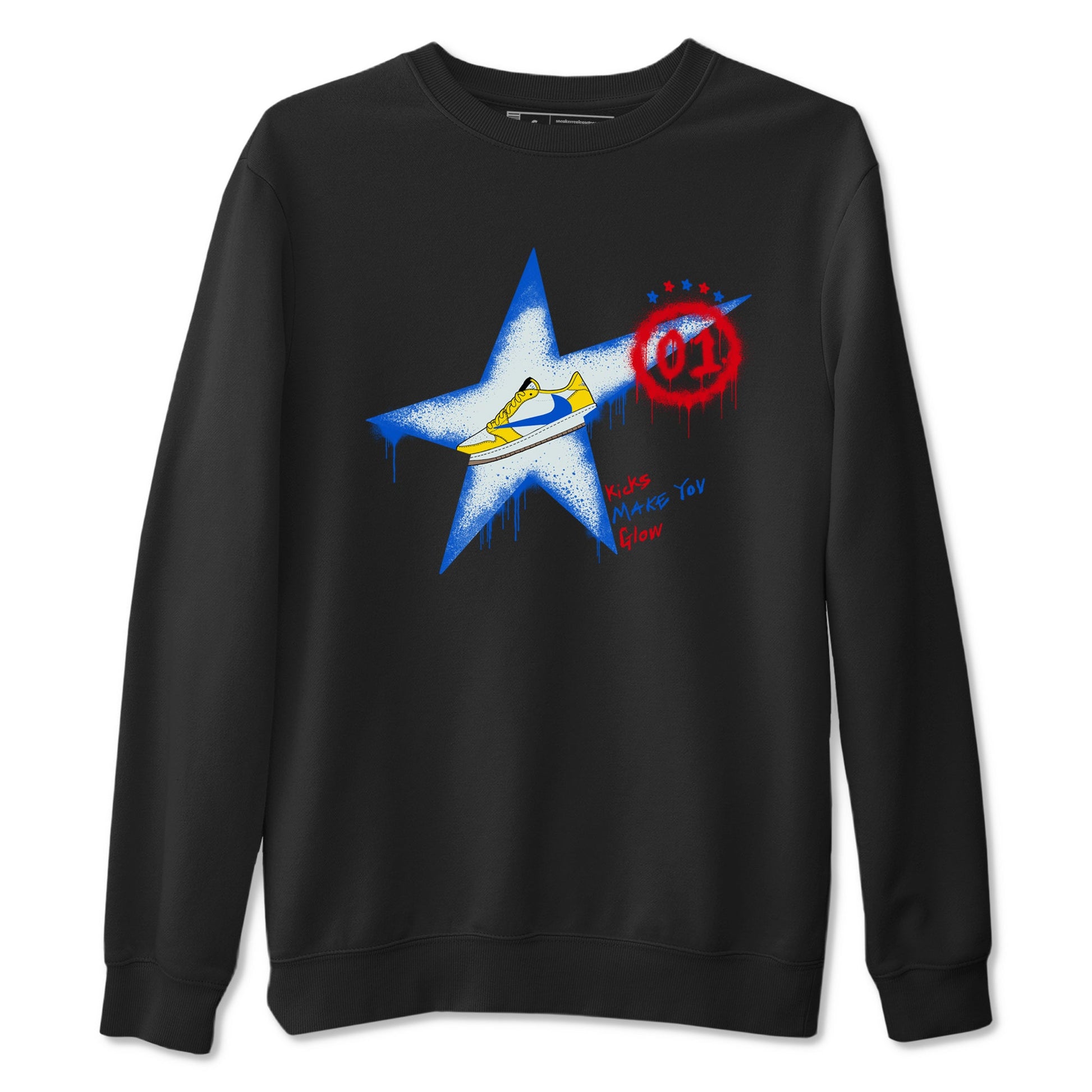AJ1 Travis Scott Canary shirt to match jordans Kicks Make You Glow sneaker tees Air Jordan 1 Travis Scott Canary SNRT Sneaker Release Tees unisex cotton Black 2 crew neck shirt