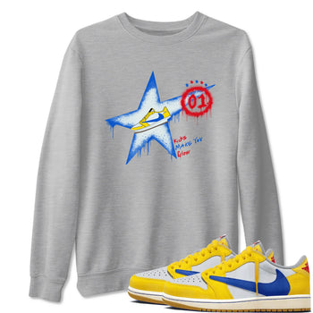 AJ1 Travis Scott Canary shirt to match jordans Kicks Make You Glow sneaker tees Air Jordan 1 Travis Scott Canary SNRT Sneaker Release Tees unisex cotton Heather Grey 1 crew neck shirt