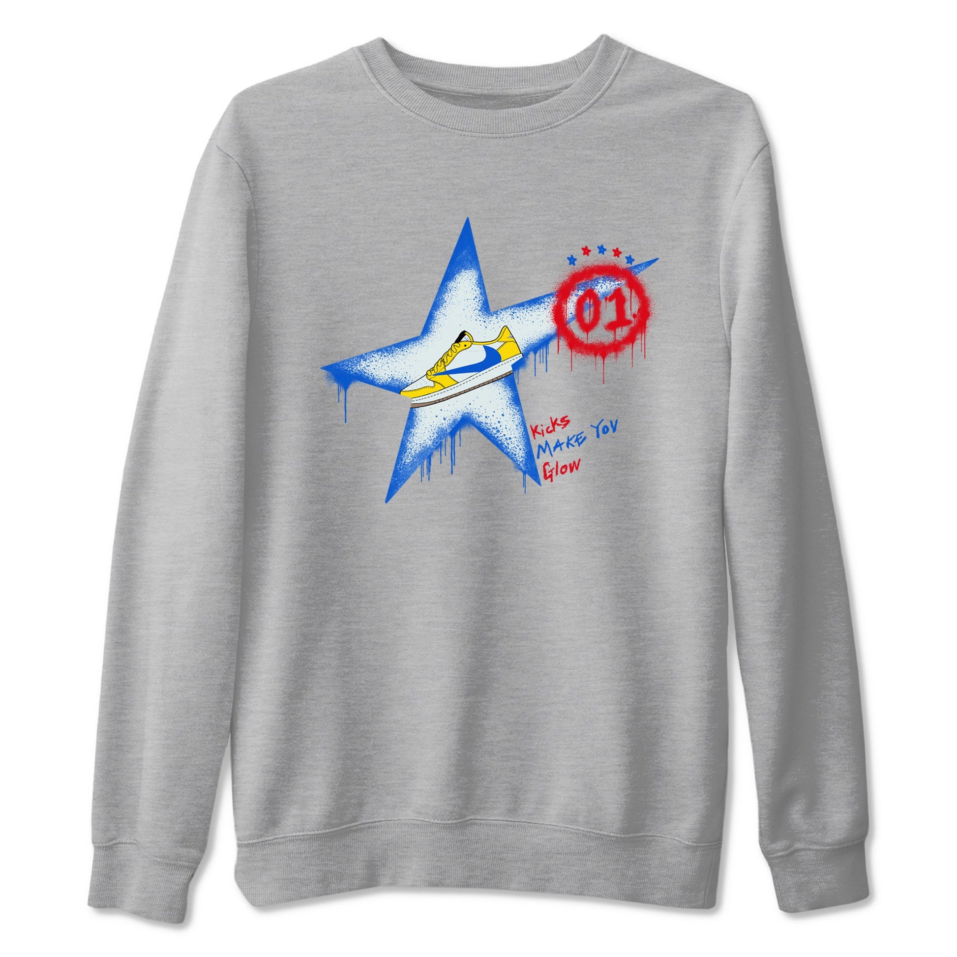 AJ1 Travis Scott Canary shirt to match jordans Kicks Make You Glow sneaker tees Air Jordan 1 Travis Scott Canary SNRT Sneaker Release Tees unisex cotton Heather Grey 2 crew neck shirt