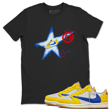 AJ1 Travis Scott Canary shirt to match jordans Kicks Make You Glow sneaker tees Air Jordan 1 Travis Scott Canary SNRT Sneaker Release Tees unisex cotton Black 1 crew neck shirt