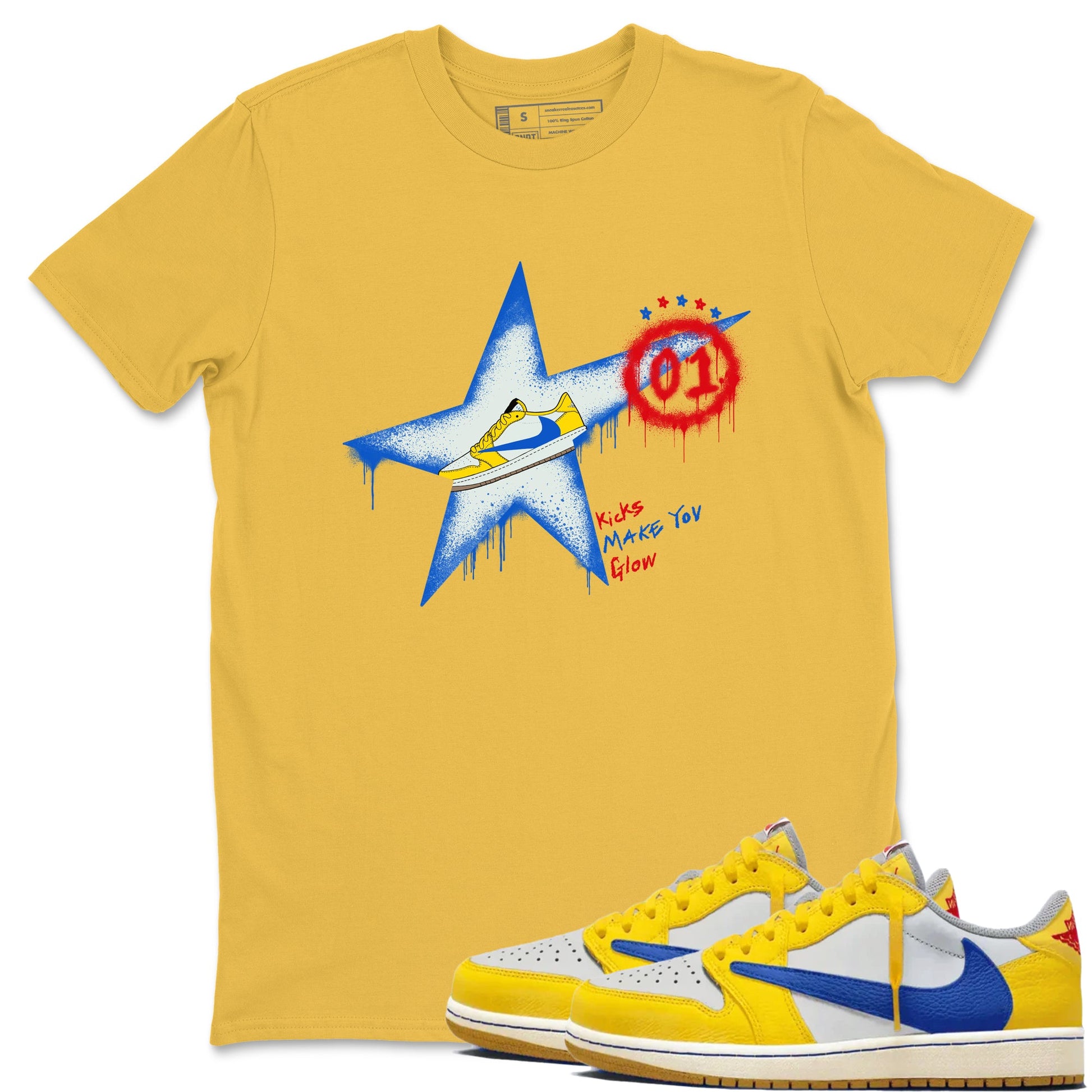 AJ1 Travis Scott Canary shirt to match jordans Kicks Make You Glow sneaker tees Air Jordan 1 Travis Scott Canary SNRT Sneaker Release Tees unisex cotton Daisy 1 crew neck shirt