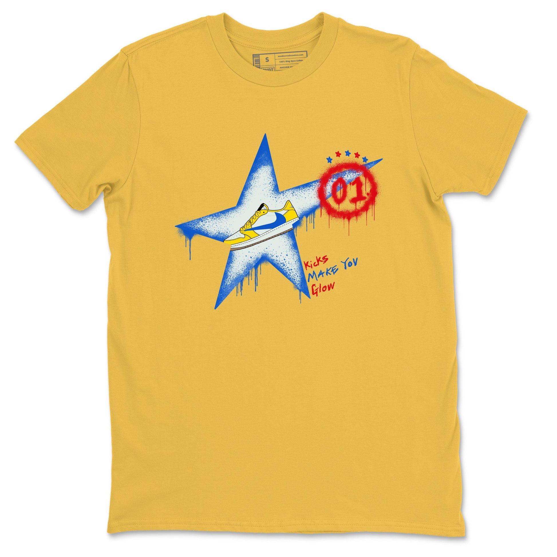 AJ1 Travis Scott Canary shirt to match jordans Kicks Make You Glow sneaker tees Air Jordan 1 Travis Scott Canary SNRT Sneaker Release Tees unisex cotton Daisy 2 crew neck shirt