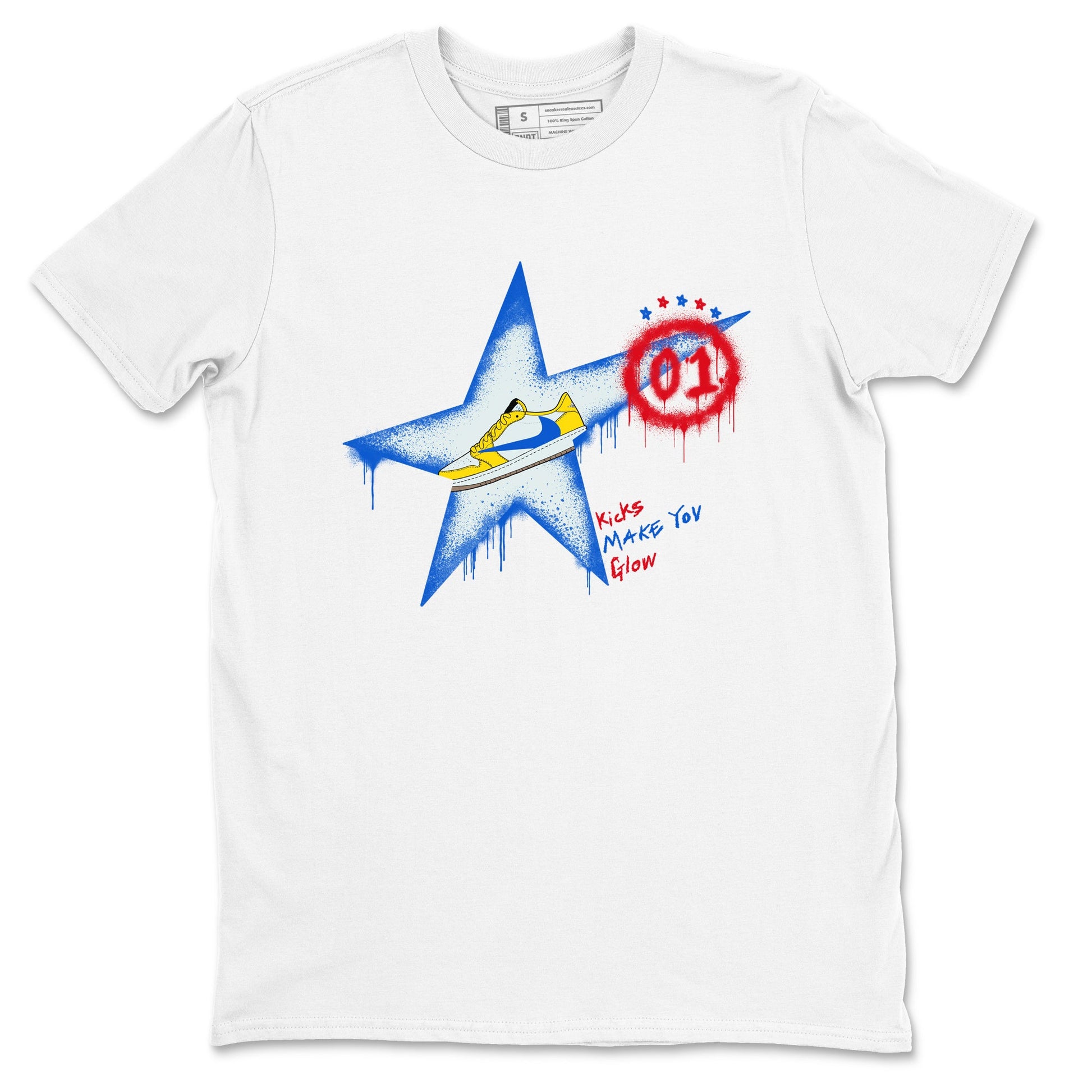 AJ1 Travis Scott Canary shirt to match jordans Kicks Make You Glow sneaker tees Air Jordan 1 Travis Scott Canary SNRT Sneaker Release Tees unisex cotton White 2 crew neck shirt