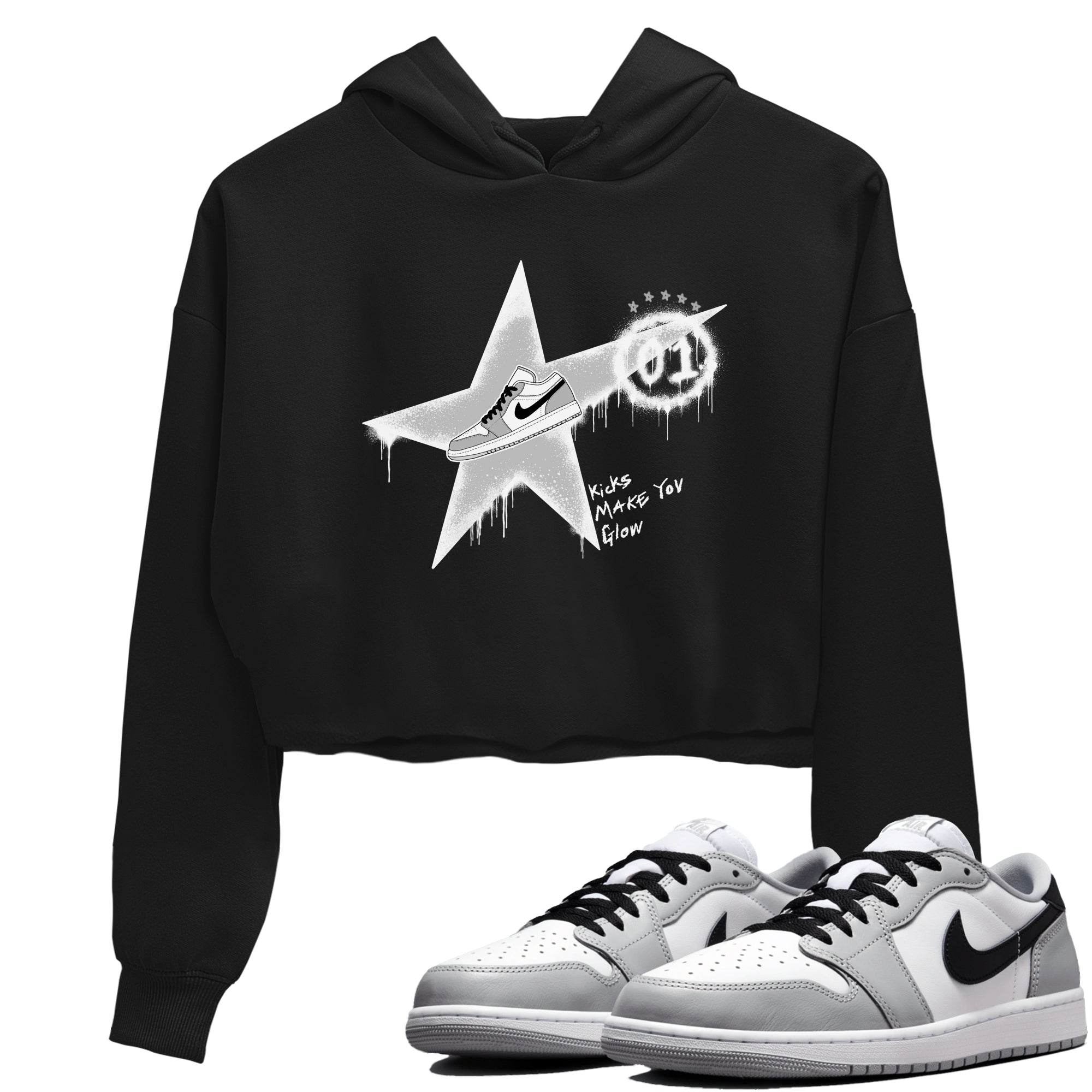 1s Wolf Grey shirts to match jordans Kicks Make You Glow sneaker match tees Air Jordan 1 Wolf Grey SNRT Sneaker Tees streetwear brand Black 1 crop tee