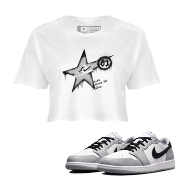 1s Wolf Grey shirts to match jordans Kicks Make You Glow sneaker match tees Air Jordan 1 Wolf Grey SNRT Sneaker Tees streetwear brand White 1 crop tee