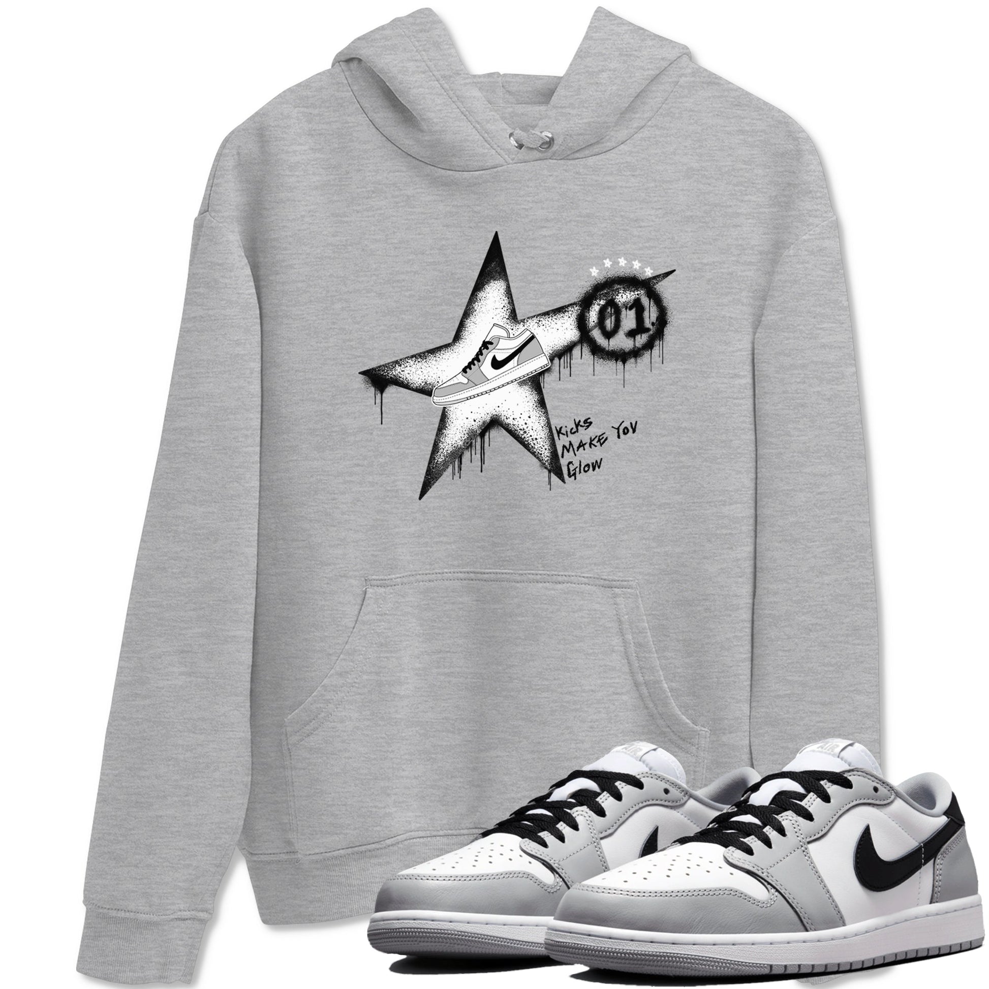 1s Wolf Grey shirts to match jordans Kicks Make You Glow sneaker match tees Air Jordan 1 Wolf Grey SNRT Sneaker Tees streetwear brand Heather Grey 1 unisex cotton tee