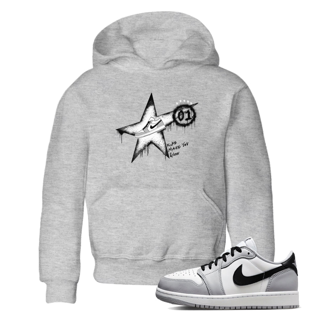 1s Wolf Grey shirts to match jordans Kicks Make You Glow sneaker match tees Air Jordan 1 Wolf Grey SNRT Sneaker Tees streetwear brand Baby and Youth Heather Grey 1 cotton tee