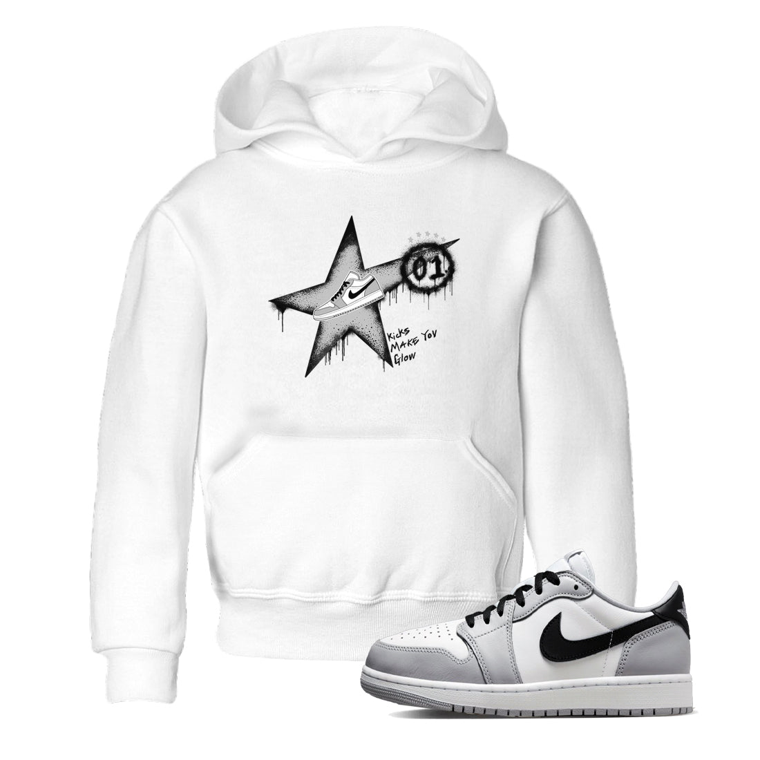 1s Wolf Grey shirts to match jordans Kicks Make You Glow sneaker match tees Air Jordan 1 Wolf Grey SNRT Sneaker Tees streetwear brand Baby and Youth White 1 cotton tee