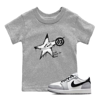 1s Wolf Grey shirts to match jordans Kicks Make You Glow sneaker match tees Air Jordan 1 Wolf Grey SNRT Sneaker Tees streetwear brand Baby and Youth Heather Grey 1 cotton tee