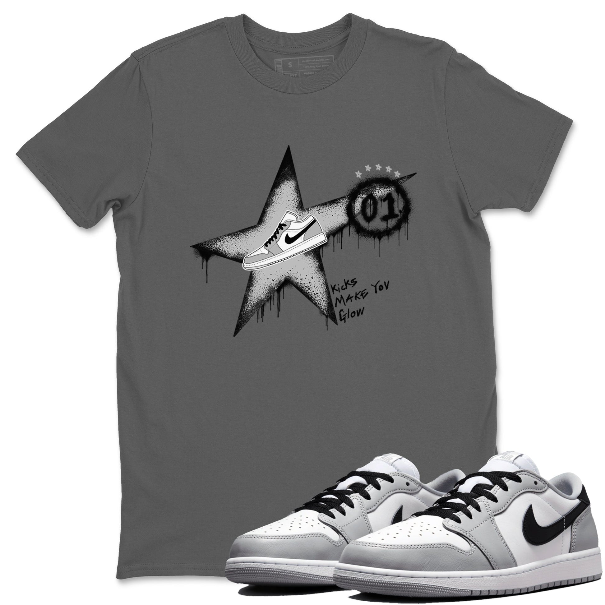 1s Wolf Grey shirts to match jordans Kicks Make You Glow sneaker match tees Air Jordan 1 Wolf Grey SNRT Sneaker Tees streetwear brand Cool Grey 1 unisex cotton tee