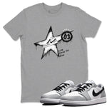 1s Wolf Grey shirts to match jordans Kicks Make You Glow sneaker match tees Air Jordan 1 Wolf Grey SNRT Sneaker Tees streetwear brand Heather Grey 1 unisex cotton tee