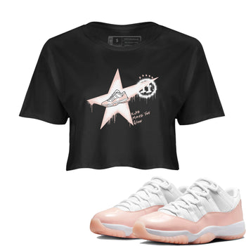 11s Legend Pink shirt to match jordans Kicks Make You Glow sneaker tees Air Jordan 11 Legend Pink SNRT Sneaker Release Tees Black 1 crop length shirt
